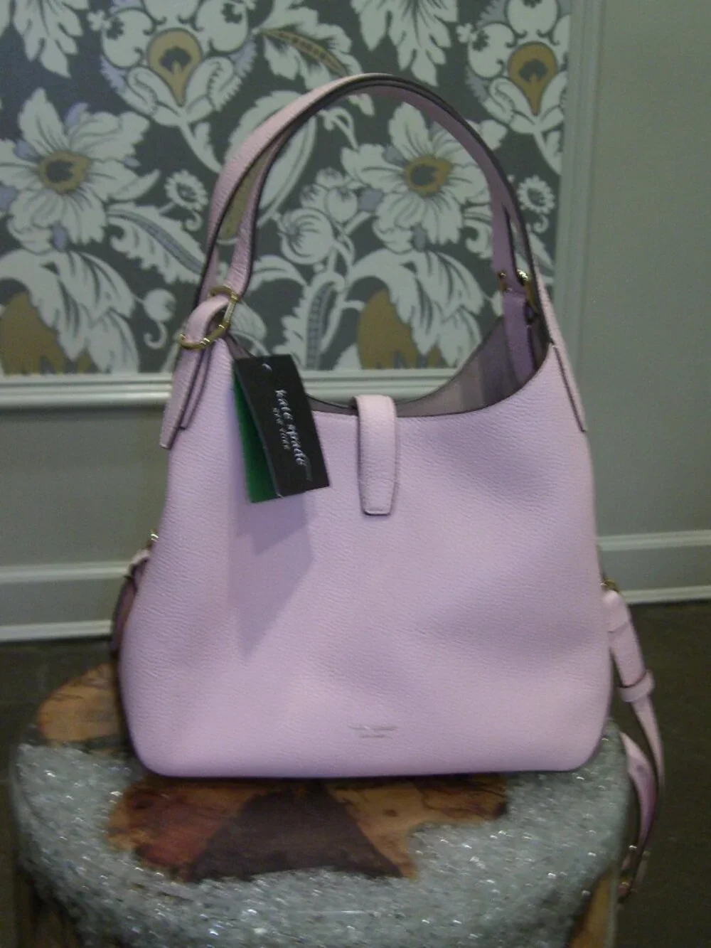 NWT KATE SPADE NEW YORK PINK DECO PEBBLED LEATHER SMALL CROSSBODY TOTE HANDBAG